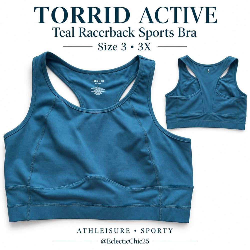 Torrid Active Sports Bra Size 3 3X Teal Racerback Longline Plus Size